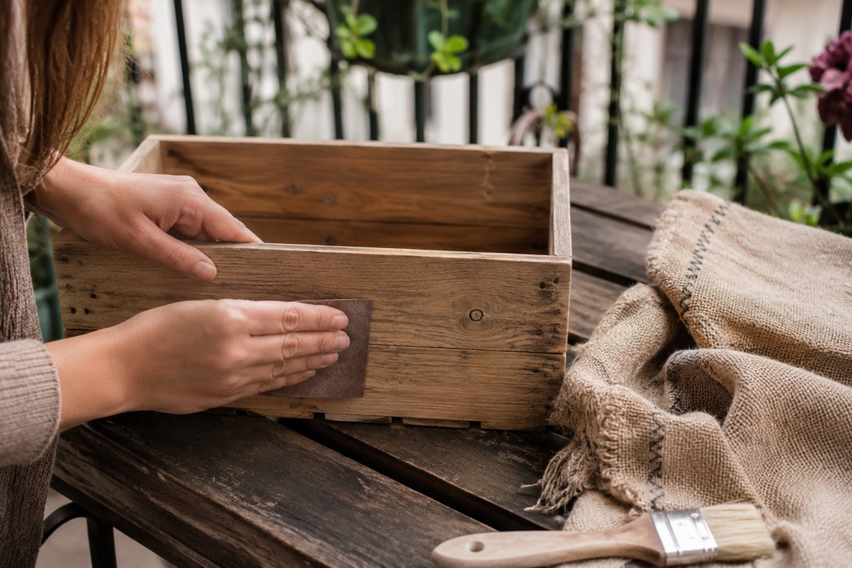 Preparazione e carteggiatura di una cassetta di legno recuperata