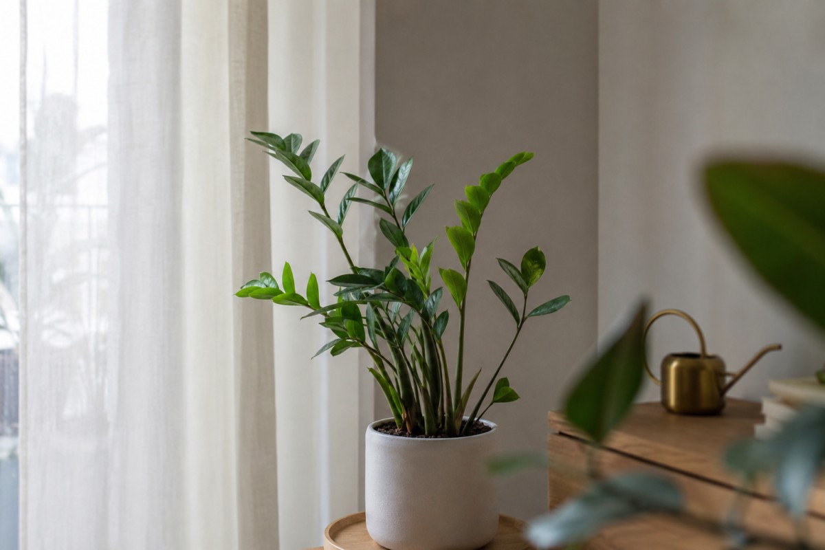Zamioculcas spostata in luce filtrata vicino alla finestra